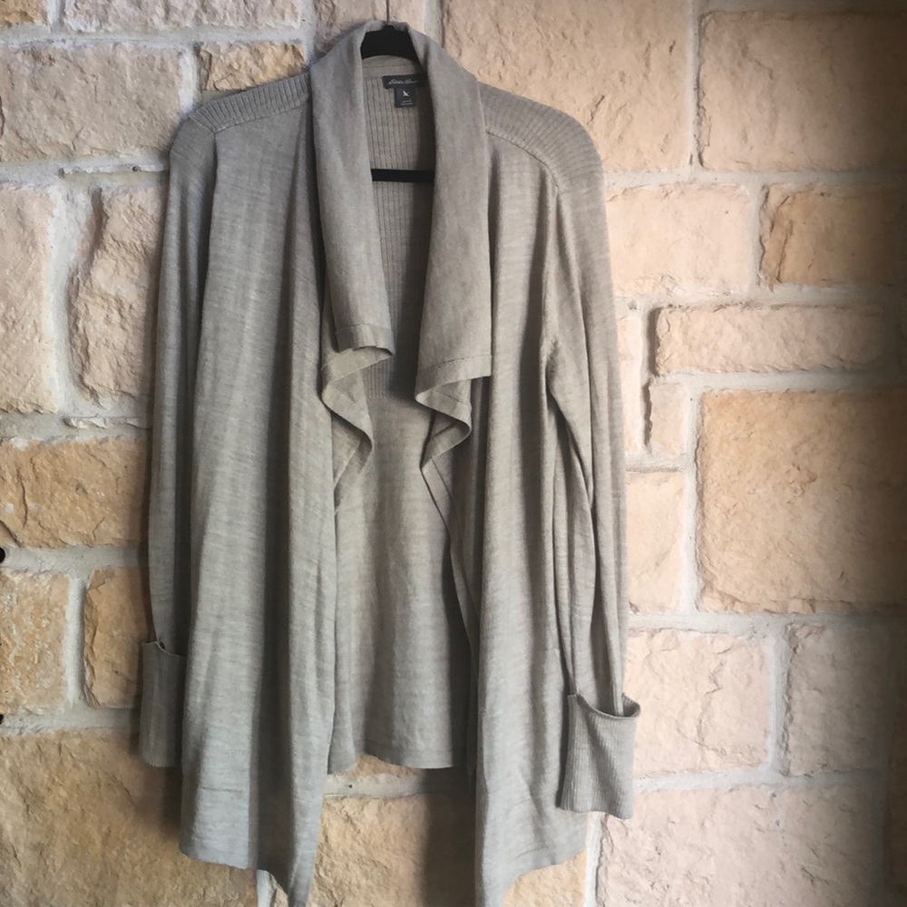 Eddie Bauer Large light tan cardigan.